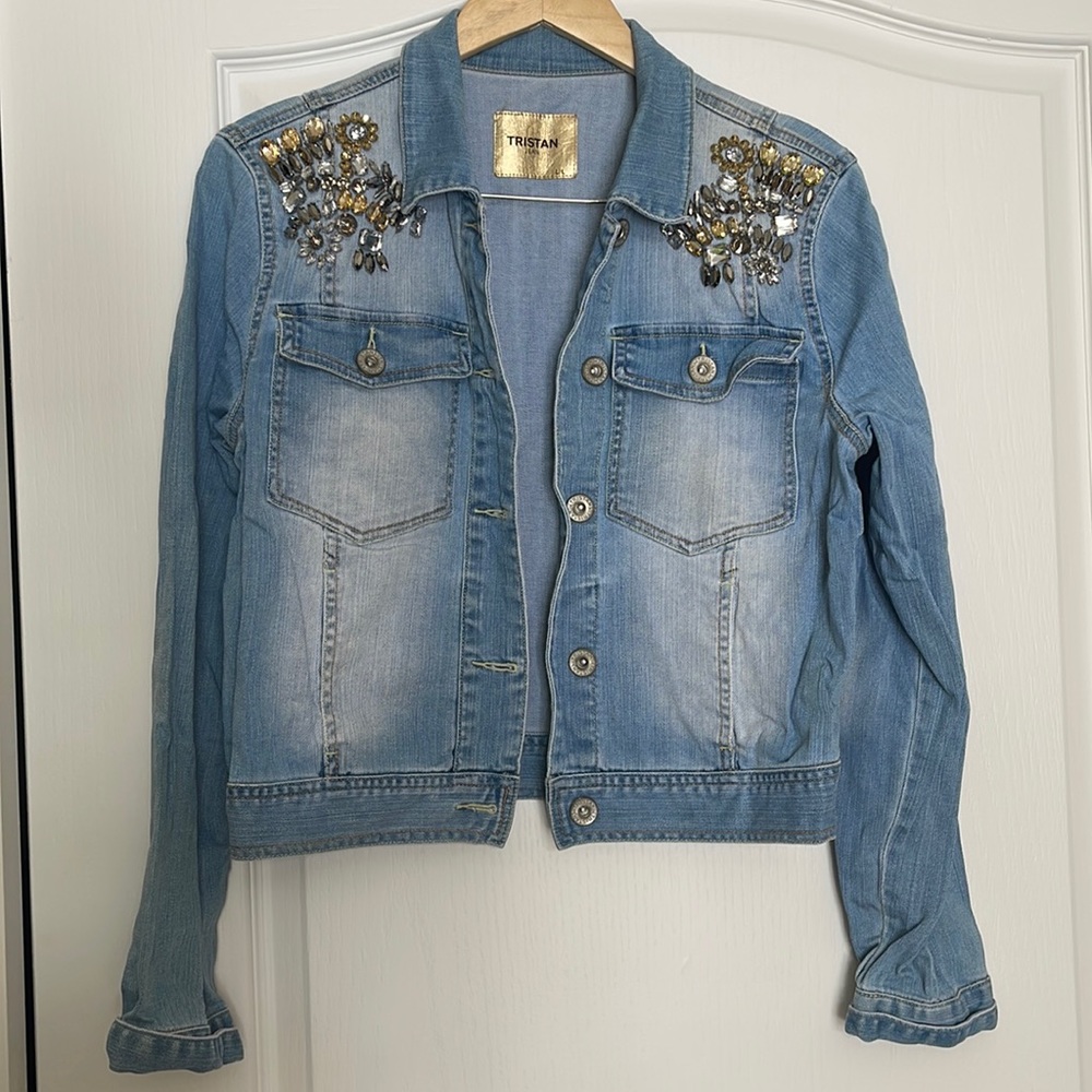 Tristan women's embellished denim jacket size L absolutely gorgeous